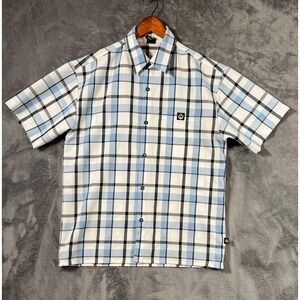 LOWRIDER Brand Shirt Sz Mens Medium Blue Plaid Short Sleeve Button Up